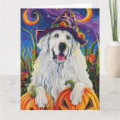 Spooky Grote Pyreneeën Hond Halloween Heksenpompoe Kaart (Voorkant)