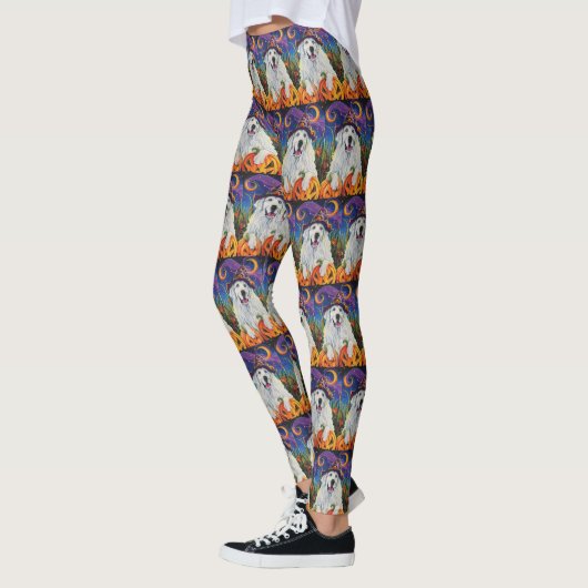 Spooky Grote Pyreneeën Hond Halloween Heksenpompoe Leggings (Links)