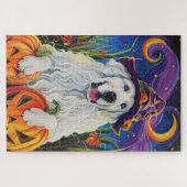 Spooky Grote Pyreneeën Hond Halloween Heksenpompoe Legpuzzel (Horizontaal)