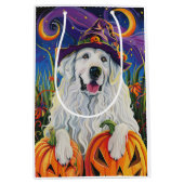 Spooky Grote Pyreneeën Hond Halloween Heksenpompoe Medium Cadeauzakje (Voorkant)