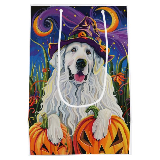 Spooky Grote Pyreneeën Hond Halloween Heksenpompoe Medium Cadeauzakje (Achterkant)