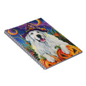 Spooky Grote Pyreneeën Hond Halloween Heksenpompoe Notitieboek (Rechterzijde)