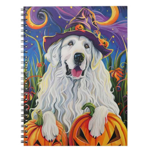 Spooky Grote Pyreneeën Hond Halloween Heksenpompoe Notitieboek (Voorkant)