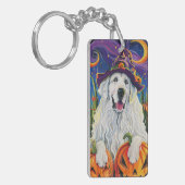 Spooky Grote Pyreneeën Hond Halloween Heksenpompoe Sleutelhanger (Voorkant Links)
