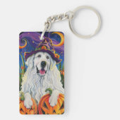 Spooky Grote Pyreneeën Hond Halloween Heksenpompoe Sleutelhanger (achterkant)