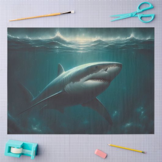 Spooky Grote Witte Haai Dramatische Decoupage Tissuepapier (Craft)