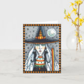 SPOOKY HALLOIN WITCH, BLACK CAT EARRINGS CARD KAART (Gele Bloem)