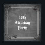 Spooky Halloween 18th Birthday Kaart<br><div class="desc">Speciaal, aangepast spooky, enge spinnen en cobwebs 18e verjaardagsfeestuitnodiging met een Halloween-thema. De voorkant van deze coole kaart heeft een oud metalen lijst met spinnewebben in de bovenste hoeken. In één / één cobweb is een rode rugspin en in de onderste linkerhoek op het lijst is een zwarte spin, allemaal...</div>