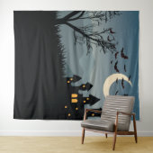 Spooky Halloween achtergrond met gehakt huis Wandkleed (In Situ (horizontaal))