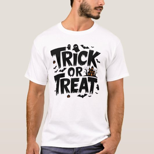 Spooky Halloween avond met trick or treat plezier T-shirt (Voorkant)