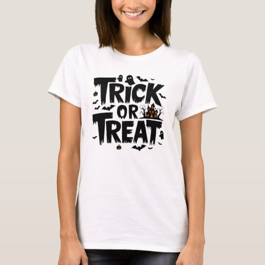 Spooky Halloween avond met trick or treat plezier  T-shirt (Voorkant)