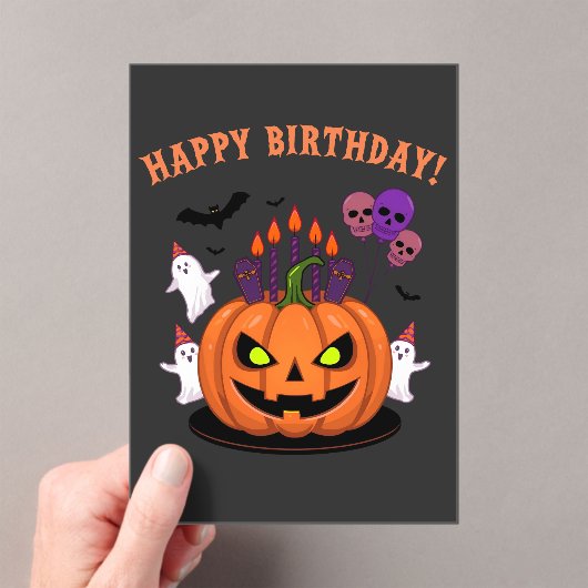 Spooky Halloween B-day Pumpkin Cake & Ghosts Acryl Uitnodigingen (Insitu (Draagbaar))