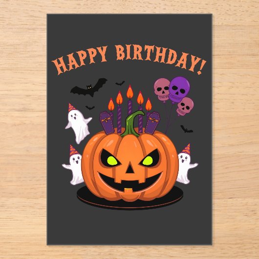 Spooky Halloween B-day Pumpkin Cake & Ghosts Acryl Uitnodigingen (Voorkant)