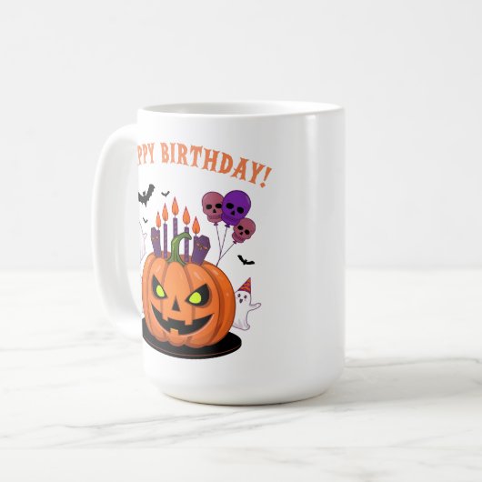Spooky Halloween B-day Pumpkin Cake & Ghosts Koffiemok (Voorkant links)