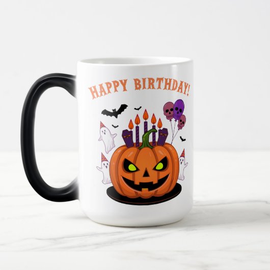 Spooky Halloween B-day Pumpkin Cake & Ghosts Magische Mok (Links)