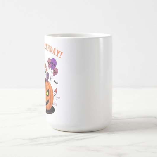 Spooky Halloween B-day Pumpkin Cake & Ghosts Magische Mok (Midden)