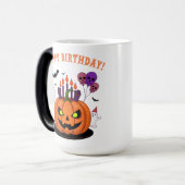 Spooky Halloween B-day Pumpkin Cake & Ghosts Magische Mok (Voorkant links)