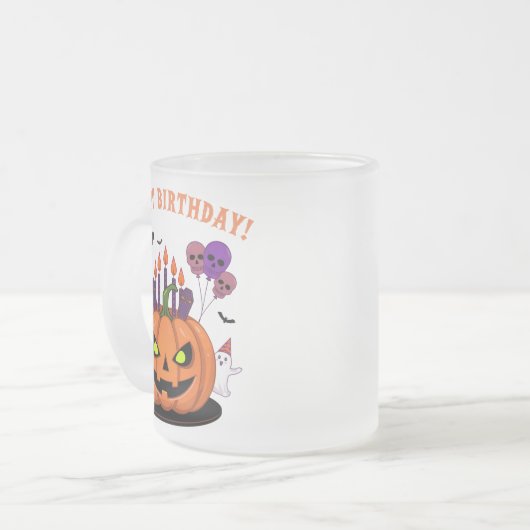 Spooky Halloween B-day Pumpkin Cake & Ghosts Matglas Koffiemok (Voorkant links)