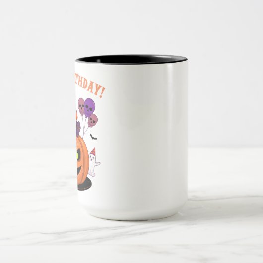 Spooky Halloween B-day Pumpkin Cake & Ghosts Mok (Midden)