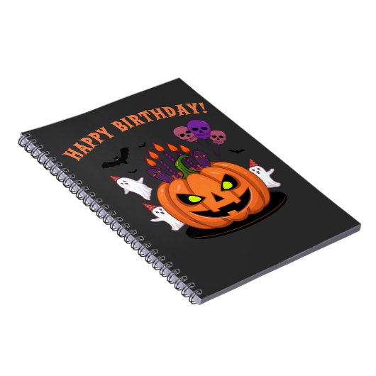 Spooky Halloween B-day Pumpkin Cake & Ghosts Notitieboek (Rechterzijde)