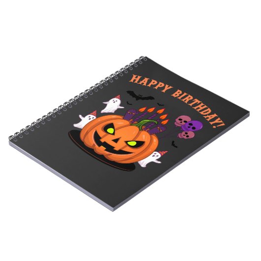 Spooky Halloween B-day Pumpkin Cake & Ghosts Notitieboek (Linkerzijde)