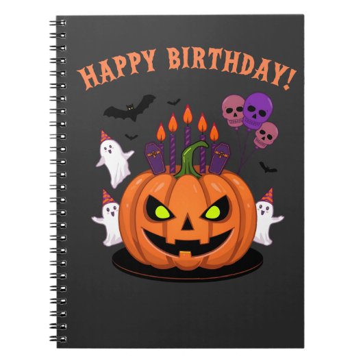Spooky Halloween B-day Pumpkin Cake & Ghosts Notitieboek (Voorkant)