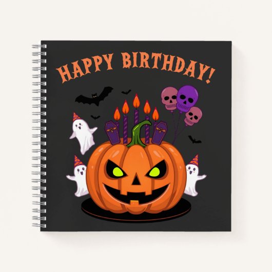 Spooky Halloween B-day Pumpkin Cake & Ghosts Notitieboek (Voorkant)