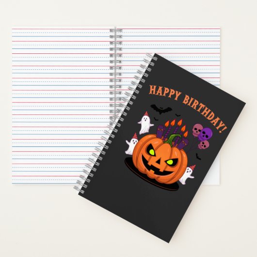 Spooky Halloween B-day Pumpkin Cake & Ghosts Notitieboek (Binnen)