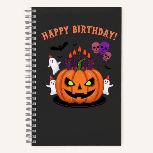 Spooky Halloween B-day Pumpkin Cake & Ghosts Notitieboek (Voorkant)