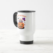 Spooky Halloween B-day Pumpkin Cake & Ghosts Reisbeker (Voorkant links)