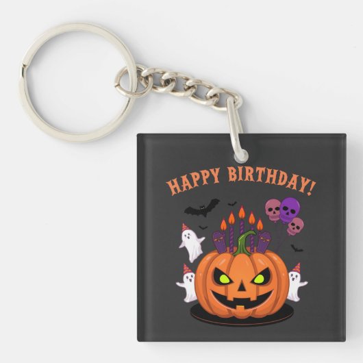 Spooky Halloween B-day Pumpkin Cake & Ghosts Sleutelhanger (voorkant)