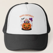 Spooky Halloween B-day Pumpkin Cake & Ghosts Trucker Pet (Voorkant)