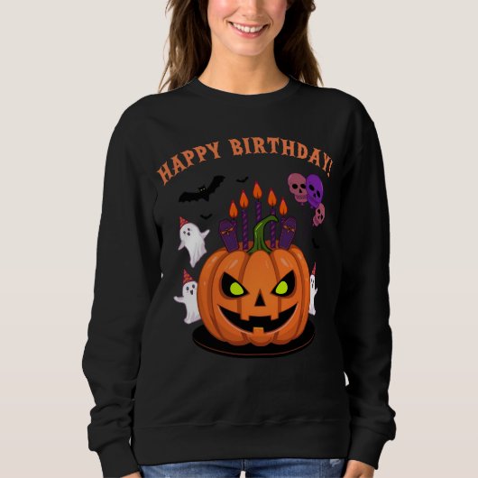 Spooky Halloween B-day Pumpkin Cake & Ghosts Trui (Voorkant)