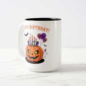 Spooky Halloween B-day Pumpkin Cake & Ghosts Tweekleurige Koffiemok (Voorkant links)
