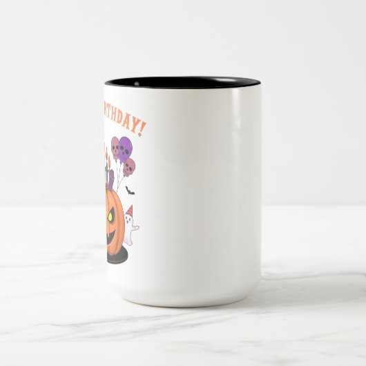 Spooky Halloween B-day Pumpkin Cake & Ghosts Tweekleurige Koffiemok (Center)