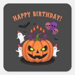 Spooky Halloween B-day Pumpkin Cake & Ghosts Vierkante Sticker