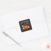 Spooky Halloween B-day Pumpkin Cake & Ghosts Vierkante Sticker (Envelop)