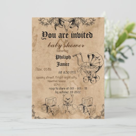  spooky, halloween baby shower-uitnodiging kaart (Staand voorkant)