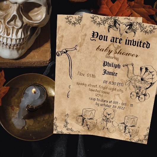 spooky, halloween baby shower-uitnodiging kaart