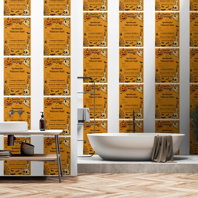 Spooky Halloween Bash Uitnodigen | Geesten en game Behang (Badkamer)