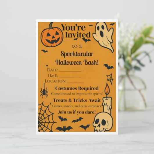 Spooky Halloween Bash Uitnodigen | Geesten en game Kaart (Staand voorkant)