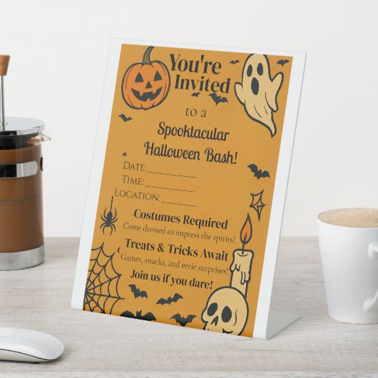 Spooky Halloween Bash Uitnodigen | Geesten en game Reclamebord Met Voetstuk (Insitu)
