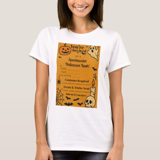 Spooky Halloween Bash Uitnodigen | Geesten en game T-shirt (Voorkant)