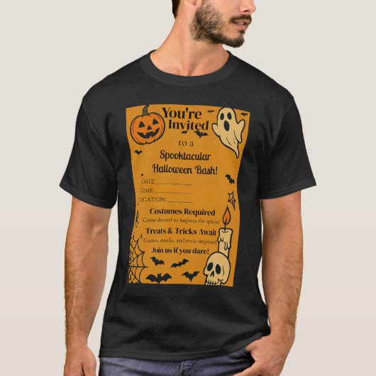 Spooky Halloween Bash Uitnodigen | Geesten en game T-shirt (Voorkant)