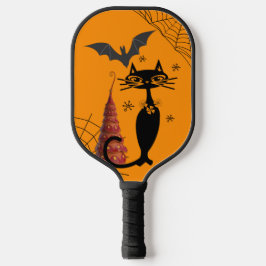 Spooky Halloween Bat Black Cat Ghoul Spider Web Pickleball Paddle