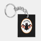Spooky Halloween Bat op zwart en wit Sleutelhanger (Voorkant Links)