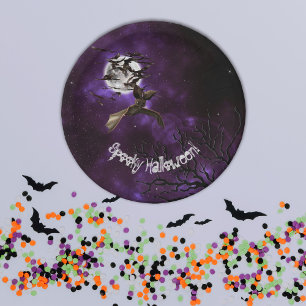 Spooky Halloween Bats & Full Moon Party Papieren Bordje