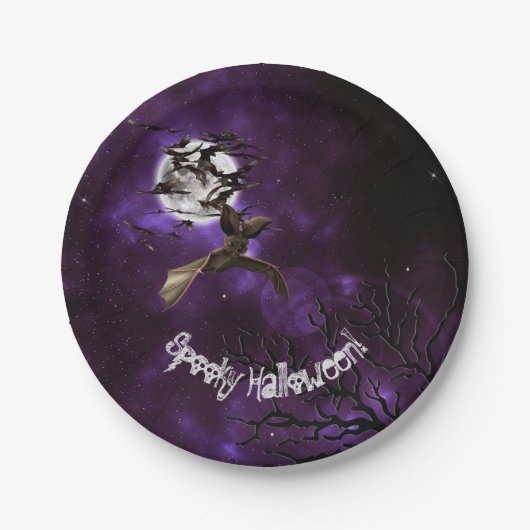 Spooky Halloween Bats & Full Moon Party Papieren Bordje (Voorkant)