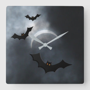 Spooky Halloween Bats in Eclipse Vierkante Klok