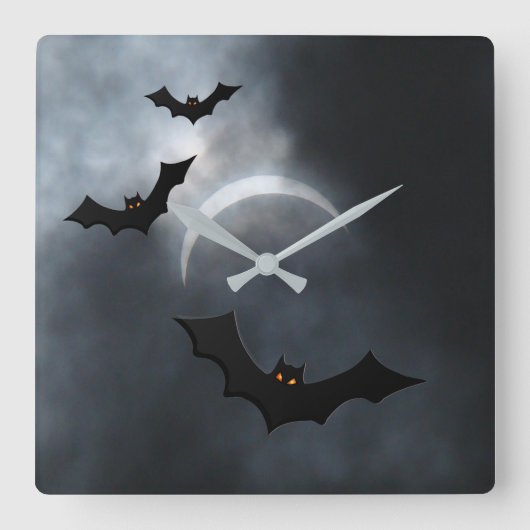 Spooky Halloween Bats in Eclipse Vierkante Klok (Voorkant)